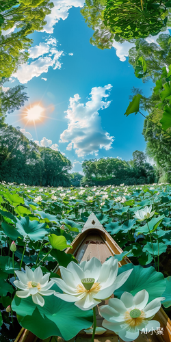 夏季高清全景：荷塘船上仰拍360度视角