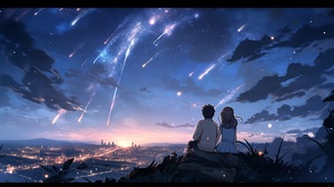 山崖夜晚星星 夜色烟花