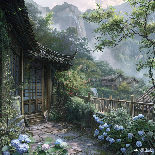 幽静徽式房与绣球花小院