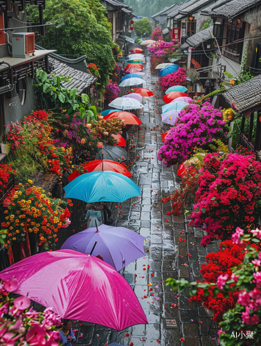 江南古镇大雨鲜花，漂亮安静超清16K画质