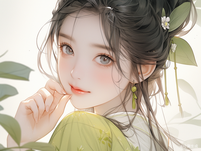 天真可爱的中国风汉服少女特写