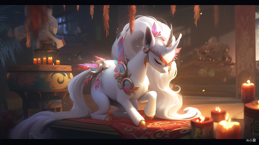 Fantasy Game Art of Magical Pony in Chinese Temple