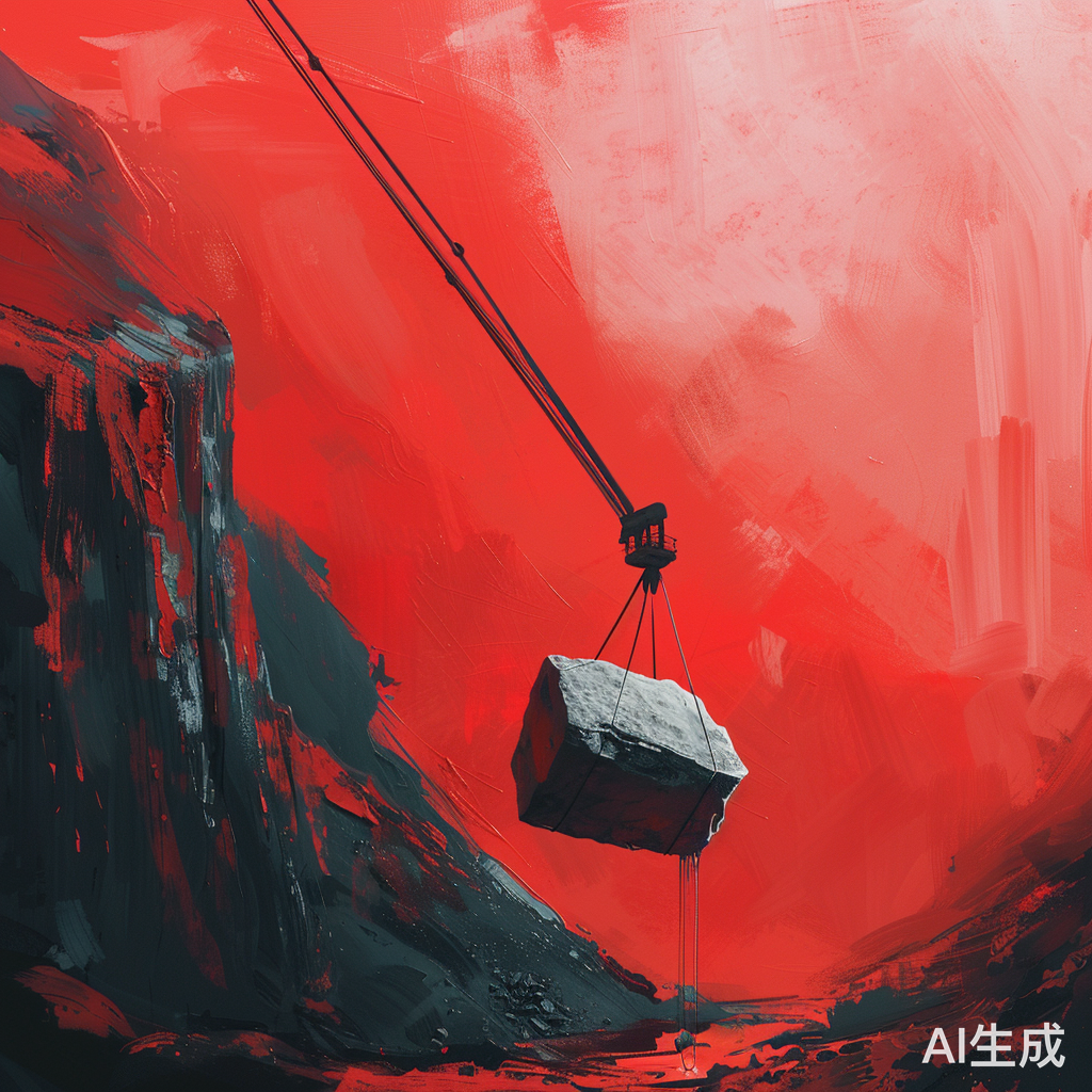 室外明暗分明的抽象吊机吊巨石