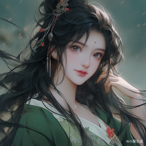 开心女孩穿宋代长裘中国古风全景照