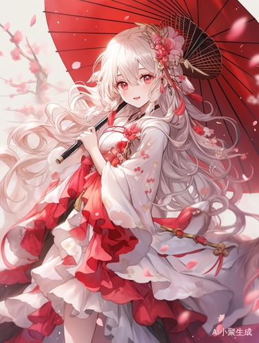 华丽洛丽塔女孩手持花伞唇红齿白舞翩翩