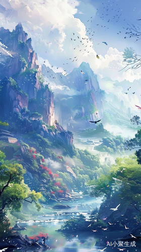 江南乡村美景：绿树成荫 群山环绕 溪流潺潺