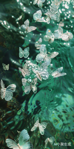 梦幻虚化：清澈海水中的白色水晶蝴蝶