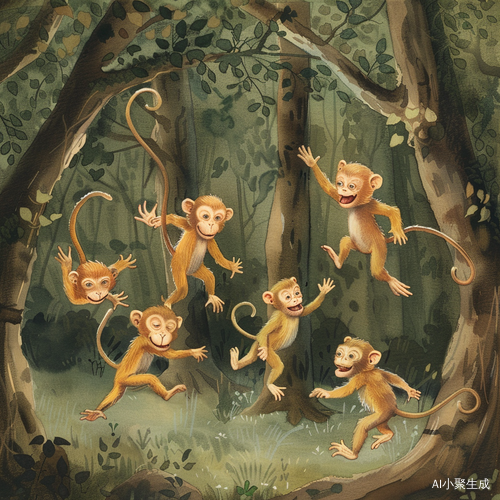 夜晚猴群欢乐林中游