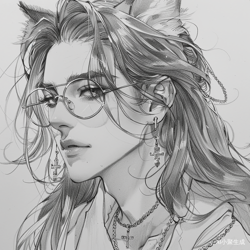 长发美男铅笔画