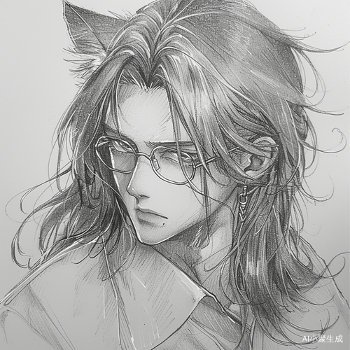 长发美男铅笔画