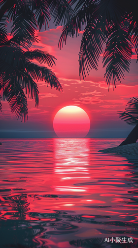 海边椰树落日晚霞线稿图