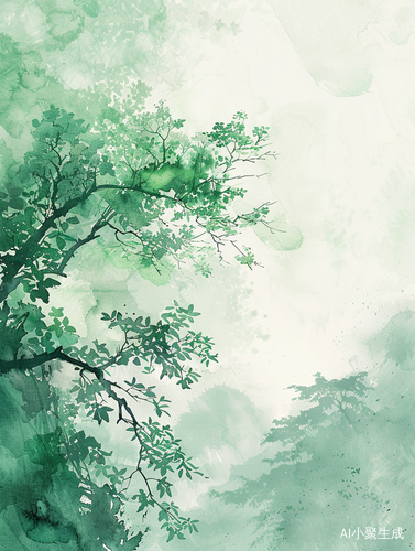 水彩画江南风清新绿色唯美古风治愈系插画