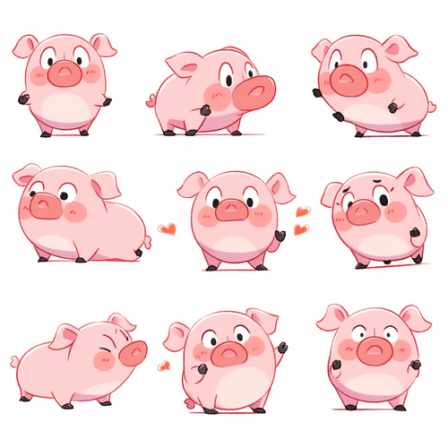 Expressive Cubby Pig: Sticker Art Design in 8K Resolution