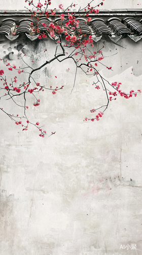 Watercolor Style Poster Design of Plum Blossom in Ancient Jiangnan Town