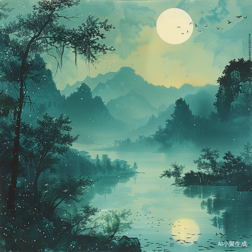 江南乡村美景：绿树成荫，山环溪流，鸟鱼蝶舞