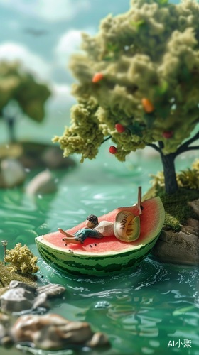 Summer Dream: Miniature Clay Scene with Watermelon Boat