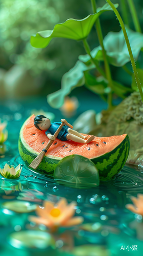 Summer Dream: Miniature Clay Scene with Watermelon Boat