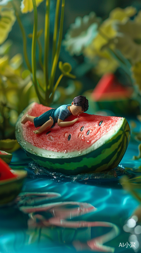 Summer Dream: Miniature Clay Scene with Watermelon Boat