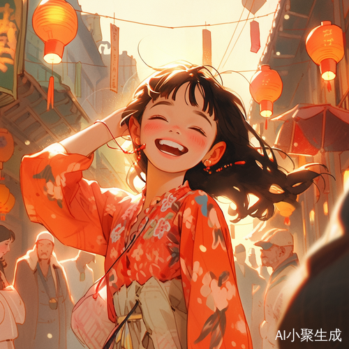 中国女孩微笑行走大街