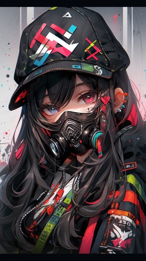 Girl, painted with graffiti, anime style, dark color palette, ultra-detailed portraits, ultra-realistic color illustrations, with unique character design.ar 3:4