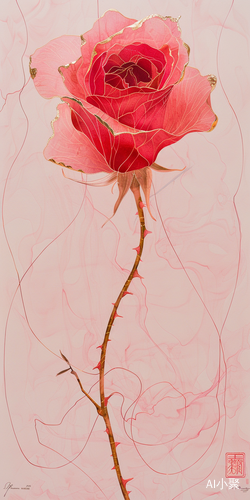 Blooming Red Rose in Modern Art Style