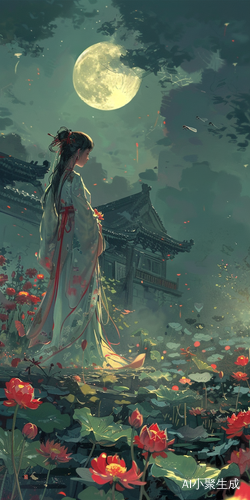 小池旁的夜景