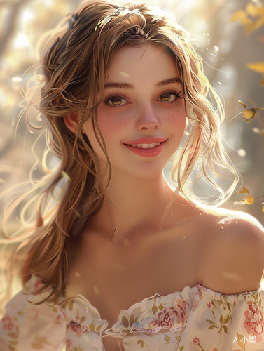 Radiant Woman in Floral Dress: CG Movie-quality Portrait