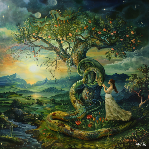 Eden Snake Tempts Woman to Eat Tree of Good and Evil