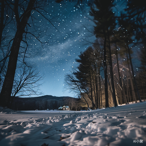 梦幻星空下的冬夜风光