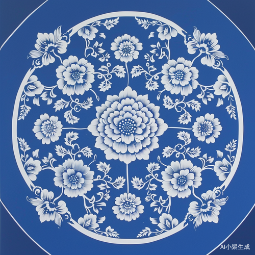 客家文化蓝白印花：藏蓝底色，对称白色，风格雅