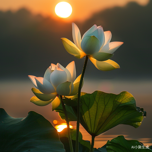 夕阳下的荷花池塘