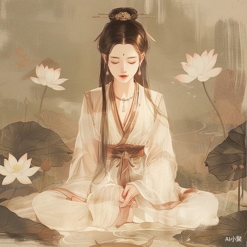 Dreamy Tang Dynasty Meditation in Chinese Style Painting