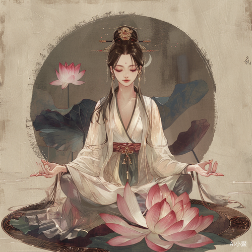 Dreamy Tang Dynasty Meditation in Chinese Style Painting