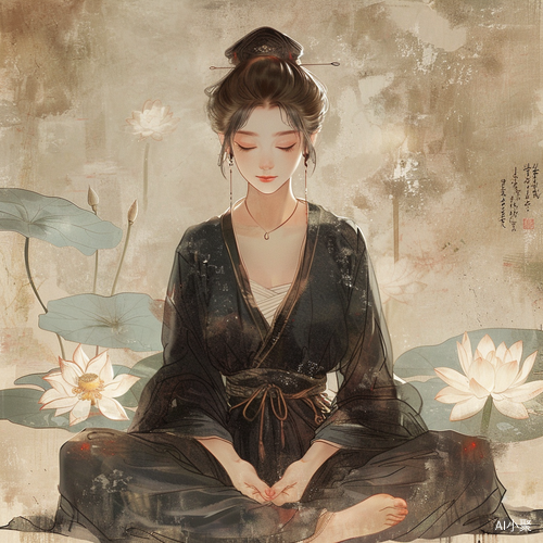 Dreamy Tang Dynasty Meditation in Chinese Style Painting