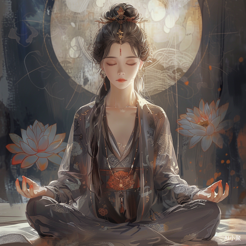 Dreamy Tang Dynasty Meditation in Chinese Style Painting