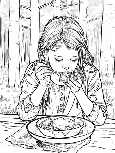 Girl eating western food in forest background