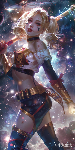 Harley Quinn with Electric Baton and Glowing Starry Tail