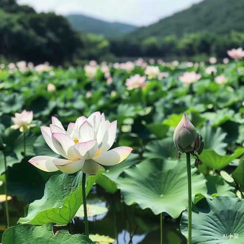 清新治愈：荷叶荷花清澈水面伴唯美色彩