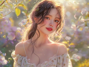 Radiant Woman in Floral Dress with Movie-quality CG