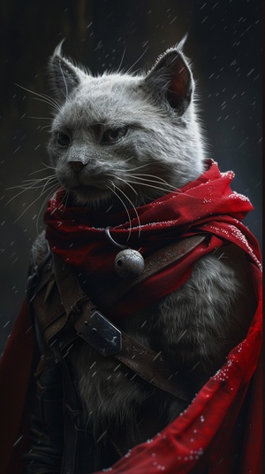 Lifelike and Detailed Cat Fur and Red Cape Texture