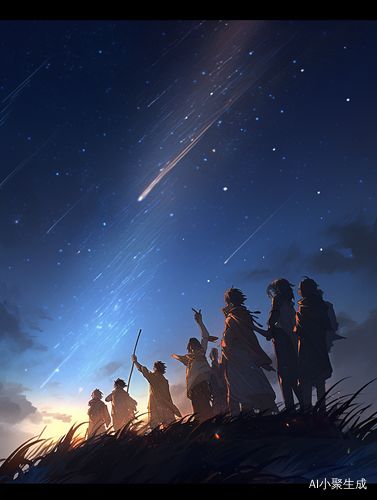 七人夜晚天空中男女主靠在一起