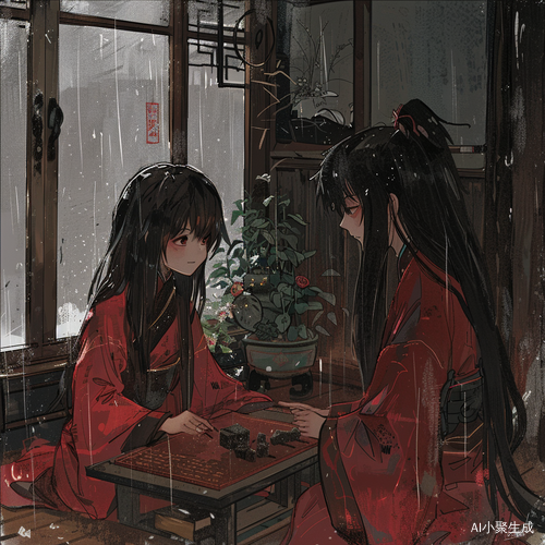 姐弟围棋 雨中交流