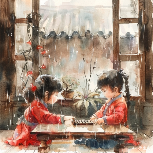 姐弟围棋 雨中交流