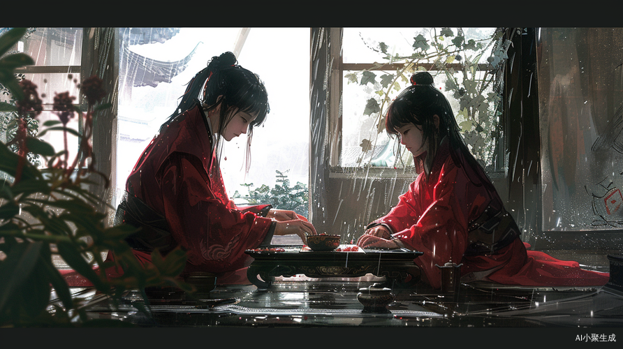 姐弟围棋 雨中交流