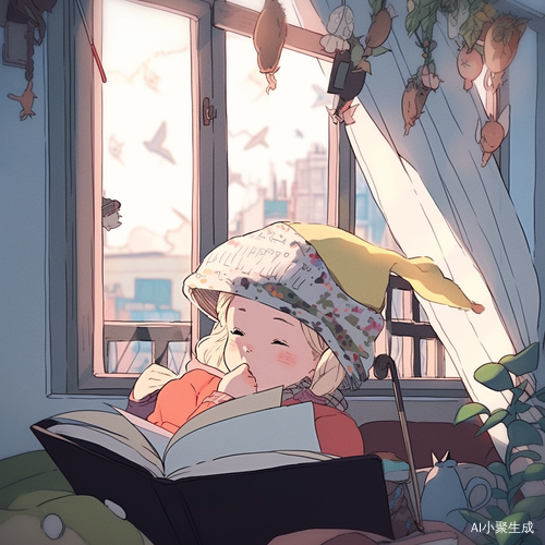 椅子上的小女孩与窗外的风景