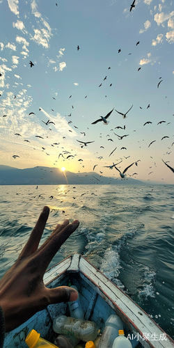 Reaching Out: Dali Sea Sunset with Seagulls