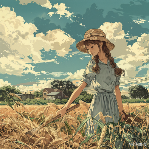 小女孩田园耕种