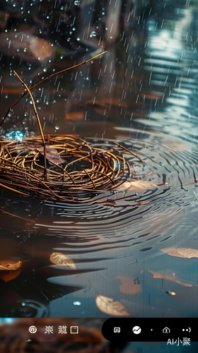 柳条随风飘荡，雨点落水间