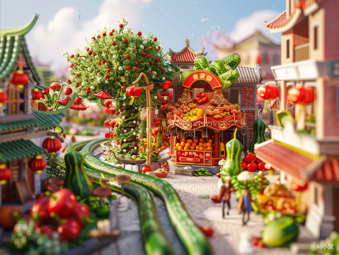 Vegetable Town in Miniature Landscape Rendered in HD 8k