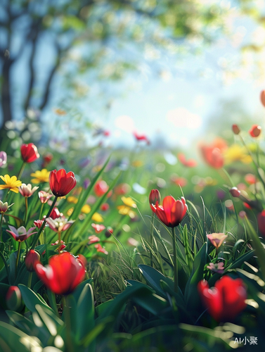 Spring Garden Buds Blooming with Soft Wind